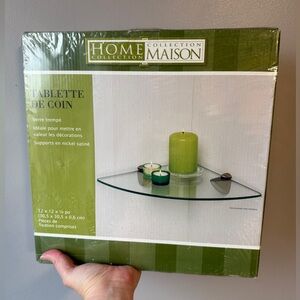 New Home Collection Glass Corner Shelf with Silver Accents